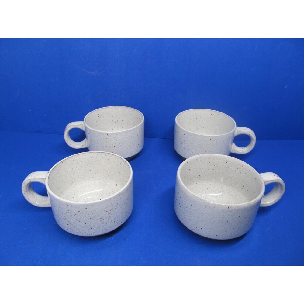 Midwinter Stoneware Natural  Speckled 3 1/2"W  Flat Cups Set Of 4